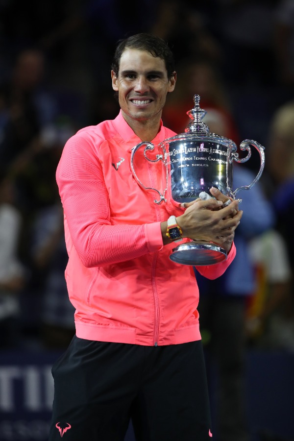 NEW YORK CITY - SEPTEMBER 10, 2017: US Open 2017 champion Rafael Nadal of Spain posing with US Open trophy during trophy presentation after his final match victory against Kevin Andersen