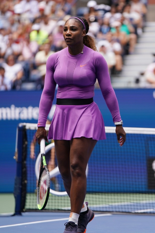 NEW YORK - SEPTEMBER 1, 2019: Grand Slam champion Serena Williams in action during her 2019 US Open round of 16 match at Billie Jean King National Tennis Center