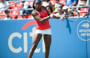 Coco Gauff (USA) in the qualifying rounds of the Citi Open tennis tournament on July 27, 2019 in Washington DC