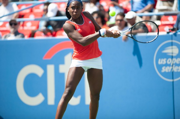 Coco Gauff (USA) in the qualifying rounds of the Citi Open tennis tournament on July 27, 2019 in Washington DC 