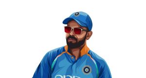 Indian cricketer and captain Virat Kohli wearing the blue jersey.
