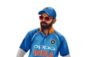 Indian cricketer and captain Virat Kohli wearing the blue jersey.