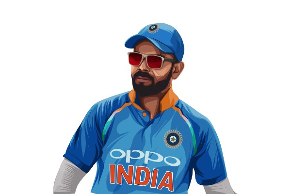 Indian cricketer and captain Virat Kohli wearing the blue jersey. 