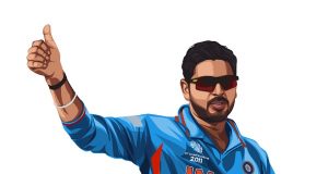 Indian cricketer Yuvraj Singh wearing the blue jersey.