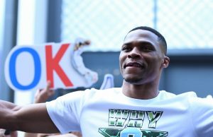 NBA star Russell Westbrook of Oklahoma City Thunder attends a fan meeting event during his China tour in Shanghai, China, 9 August 2018.