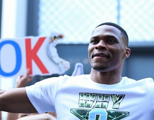 NBA star Russell Westbrook of Oklahoma City Thunder attends a fan meeting event during his China tour in Shanghai, China, 9 August 2018.