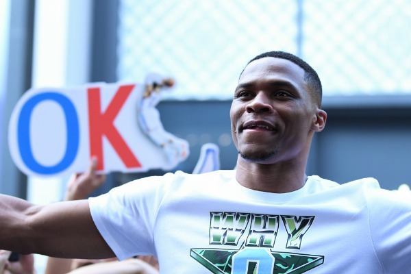 NBA star Russell Westbrook of Oklahoma City Thunder attends a fan meeting event during his China tour in Shanghai, China, 9 August 2018.